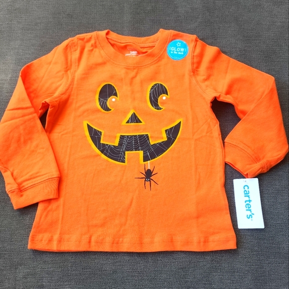 NWT Carter's Halloween glow in the dark jack o lantern with spider ls tee - Picture 1 of 5